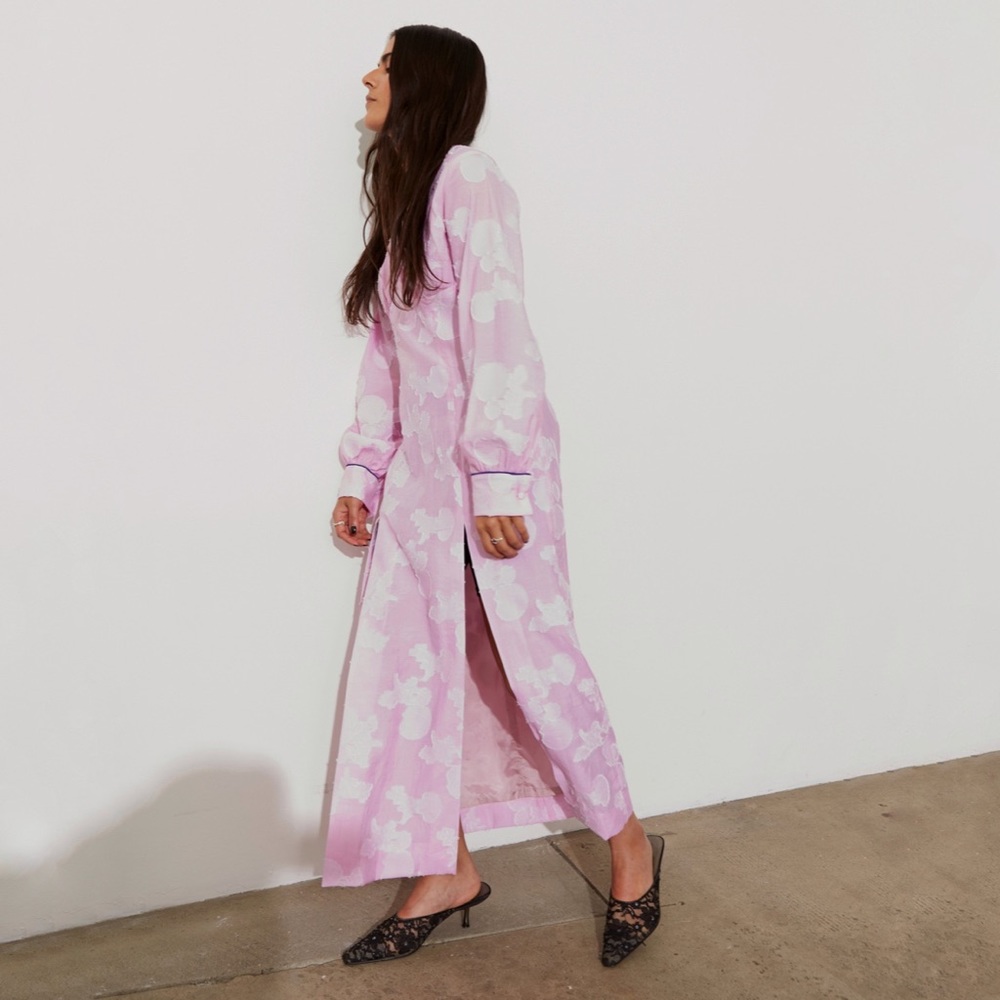 100% Silk Serafina Midi Slit Dress in Pink Orchid S